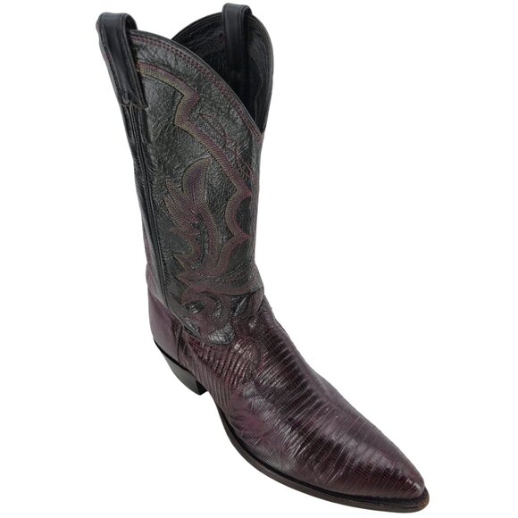 Mens 12D Burgundy Vintage Exotic Lizard Justin Cowboy Boots Lizard Western CBC - Picture 4 of 15